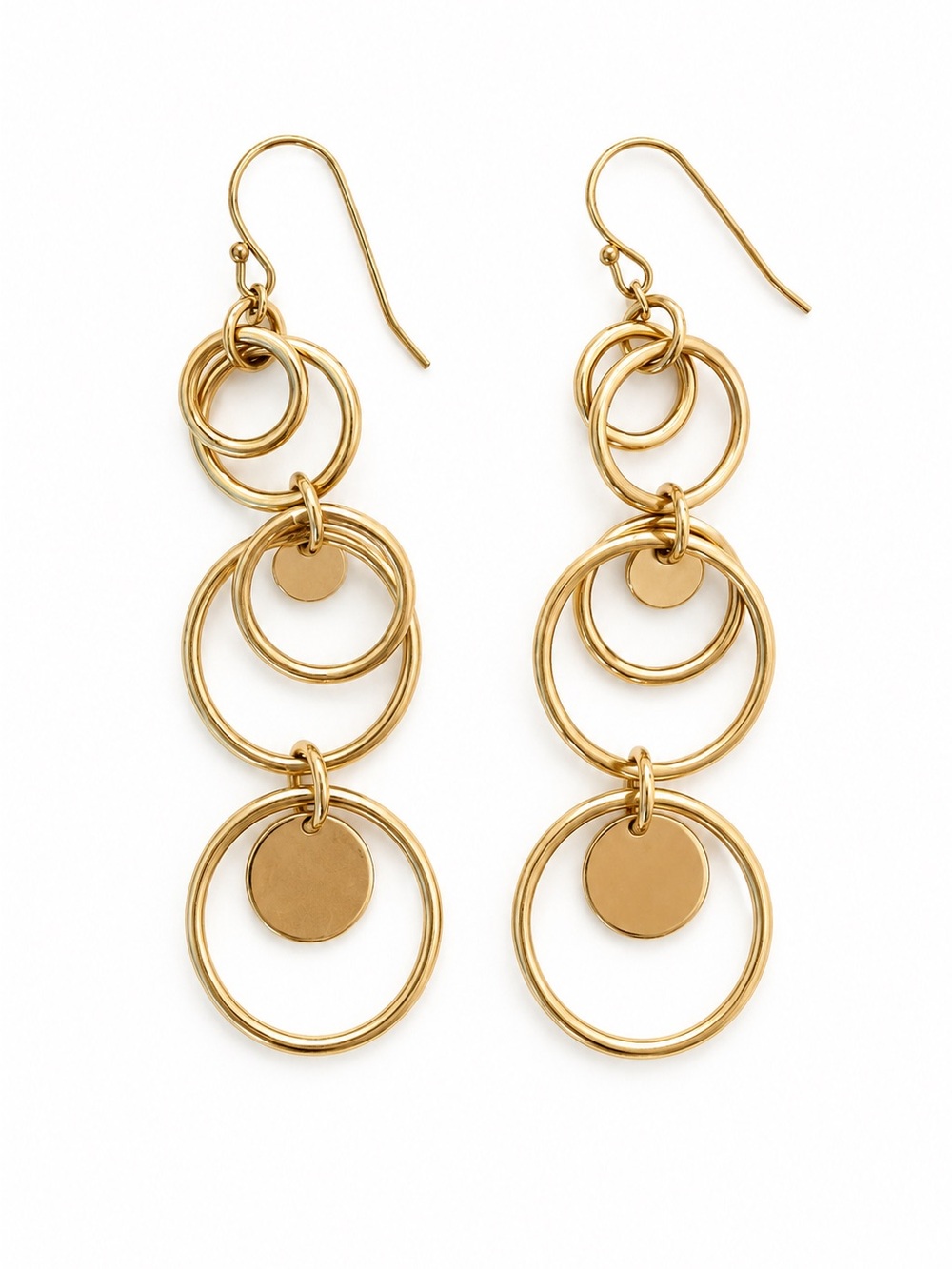 Gold Tone Circle Dangle Earrings | Modern Geometric Statement